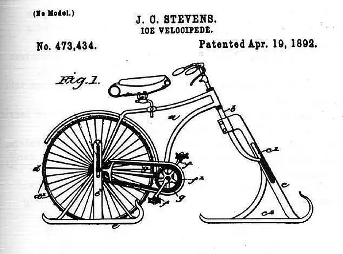 Frühe Skibob-Konstruktion von John C. Stevens aus dem Jahr 1892